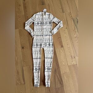 SKIMS Logo Pointelle Cream Fair Isle Kids Pajamas Size 6 One Piece NWT